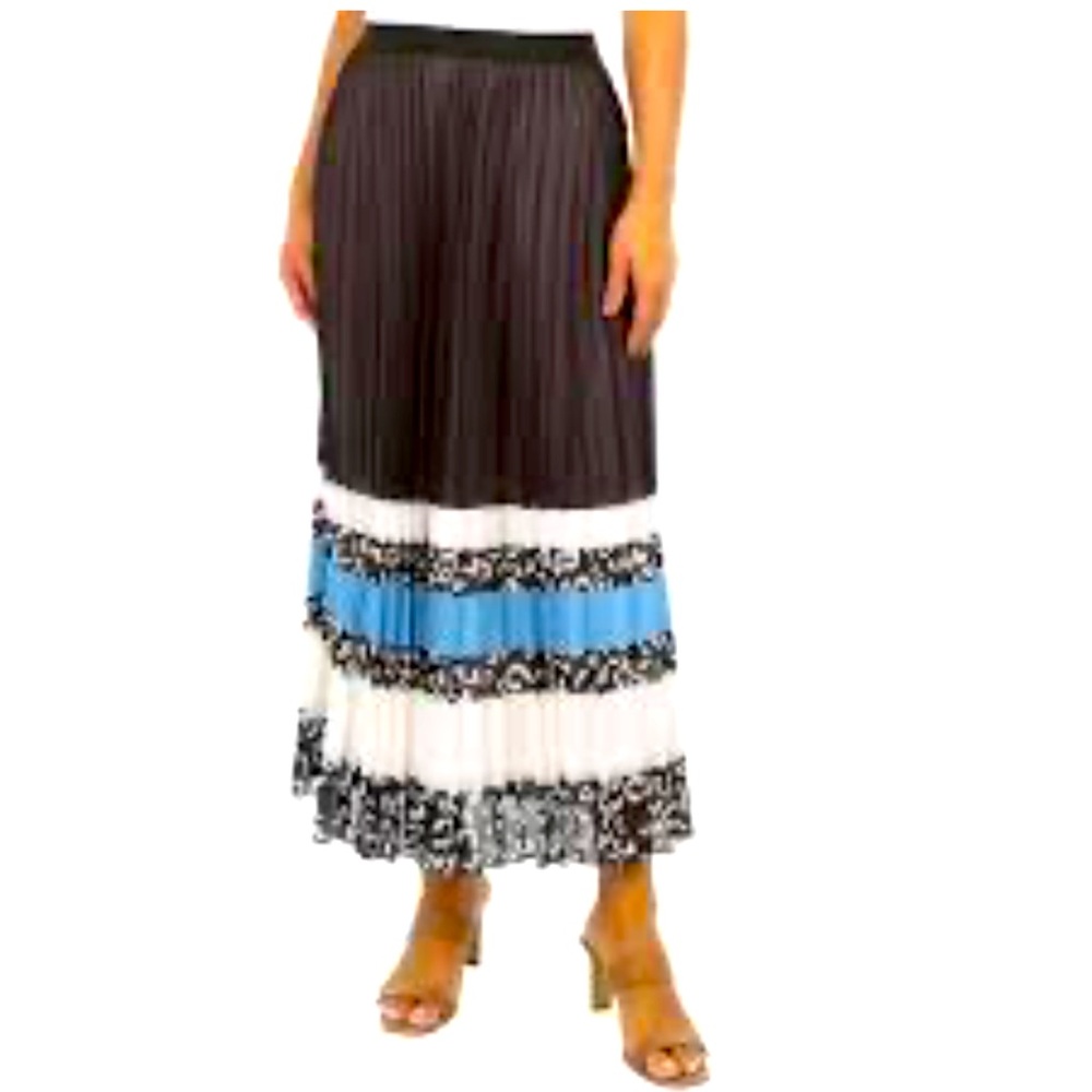 NWT! Blue Sol Womens Black& Blue Mixed Design Lined Accordion Midi Skirt Size XL